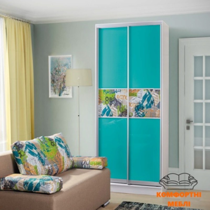 Шафа-купе 1200 2Д лакобель бірюза+ тканина Сіті 3 Київський Стандарт