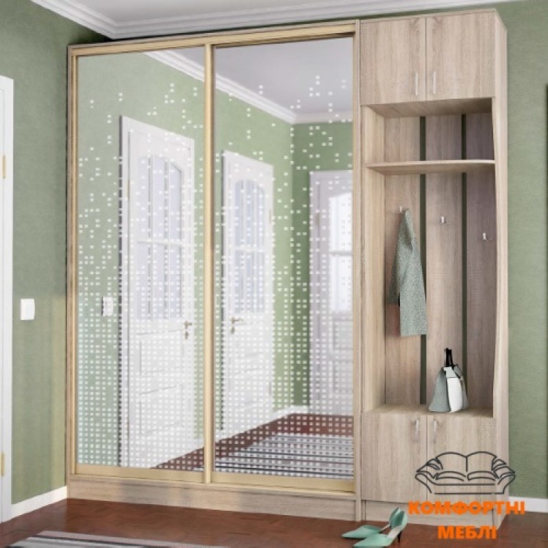 Шафа-купе 1300 дзеркало срібло з художнім матуванням №2-257 Київський Стандарт