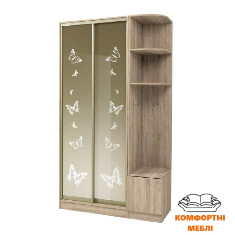 Шафа-купе 900 2Д дзеркало бронза з худ.матуванням №1-019 Київський Стандарт