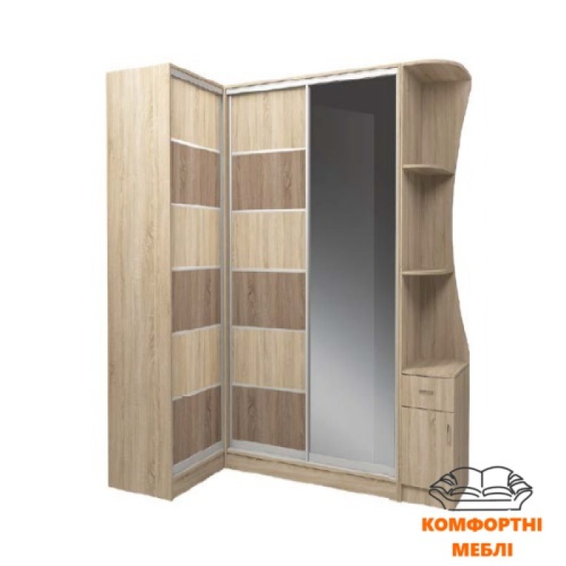 Шафа-купе 1200 + 1600 (кутова) ДСП дуб сонома трюфель/ДСП дуб сонома + дзеркало графіт Київський Стандарт