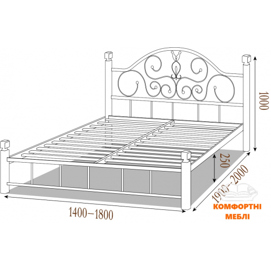 Ліжко АНЖЕЛІКА НА ДЕРЕВЯНИХ НІЖКАХ Метал Дизайн