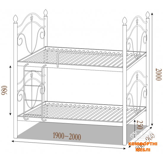 Ліжко ДІАНА ДВОХЯРУСНЕ Метал Дизайн