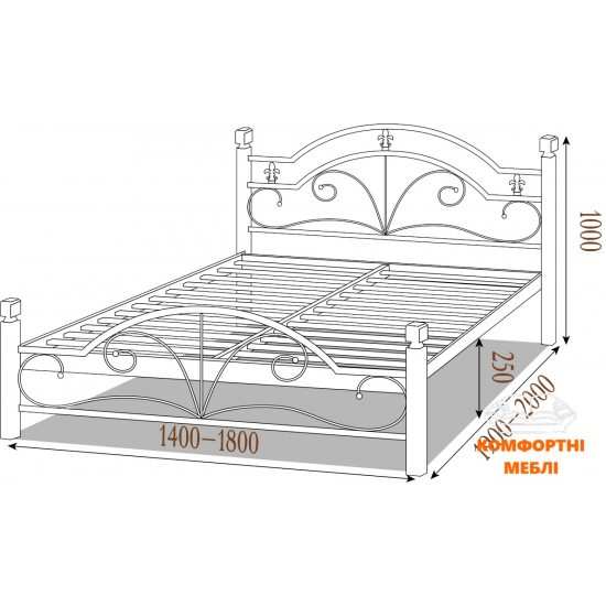 Ліжко ДІАНА НА ДЕРЕВЯНИХ НІЖКАХ Метал Дизайн