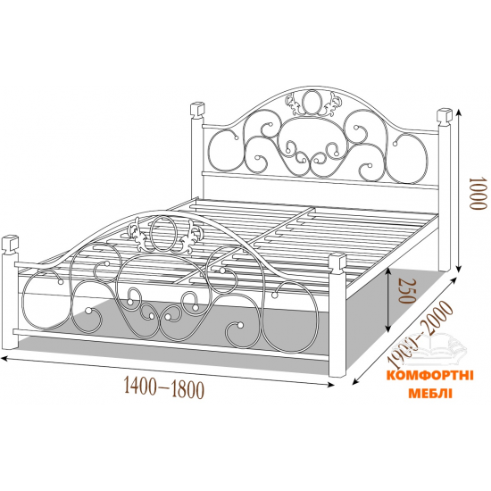 Ліжко ФРАНЧЕСКА НА ДЕРЕВЯНИХ НІЖКАХ Метал Дизайн