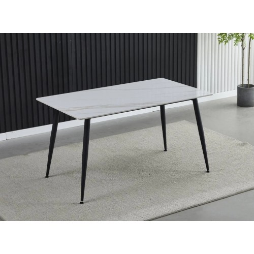 Стіл обідній KING CERAMIC 140*80 білий глянець/чорний мат Intarsio