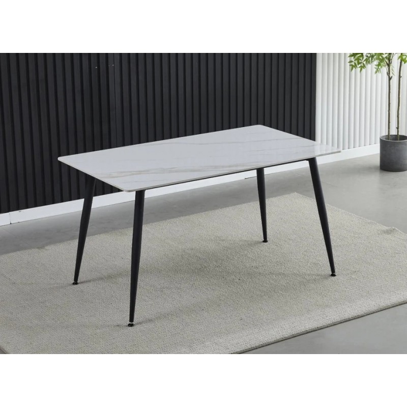 Стіл обідній KING CERAMIC 140*80 білий глянець/чорний мат Intarsio