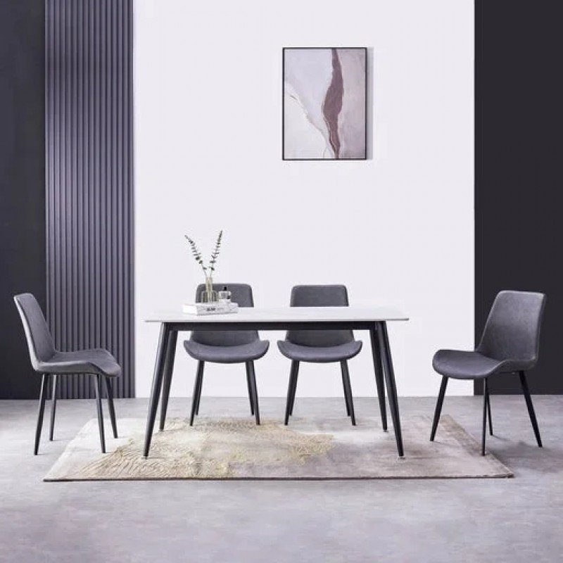 Стіл обідній KING CERAMIC 140*80 білий глянець/чорний мат Intarsio