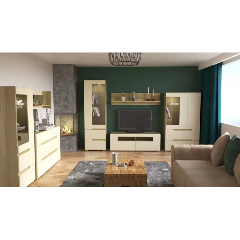 Fusion F Комод 6Ш 142х84 см Дуб скельної + слонова кістка Intarsio