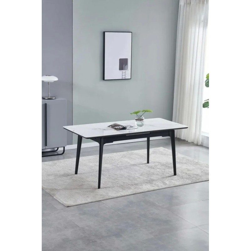 Стіл BERLIN CERAMIC білий глянець / чорний 140(180)X80 Intarsio