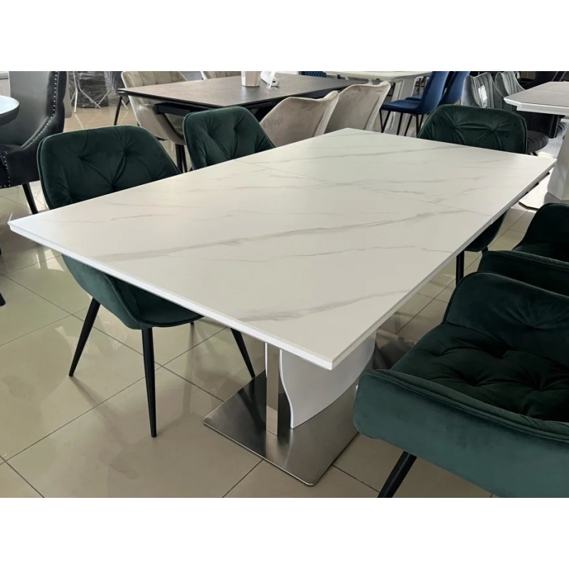 Стіл DETROIT CERAMIC білий ефект мармуру / білий глянець 140(180)X80 Intarsio