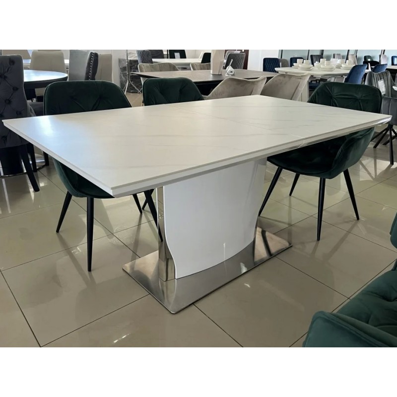 Стіл DETROIT CERAMIC білий ефект мармуру / білий глянець 160(200)X90 Intarsio