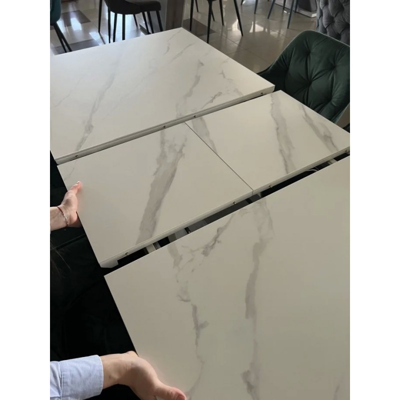 Стіл DETROIT CERAMIC білий ефект мармуру / білий глянець 160(200)X90 Intarsio