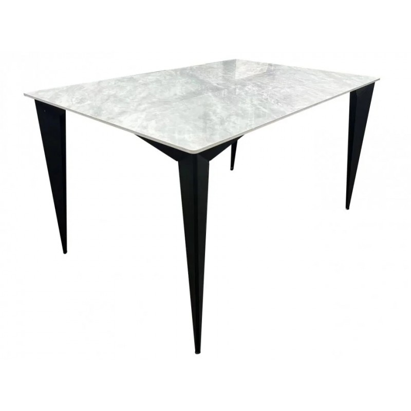 Стіл NORMAN CERAMIC 140*90 Muie White глянець / Чорний каркас Intarsio