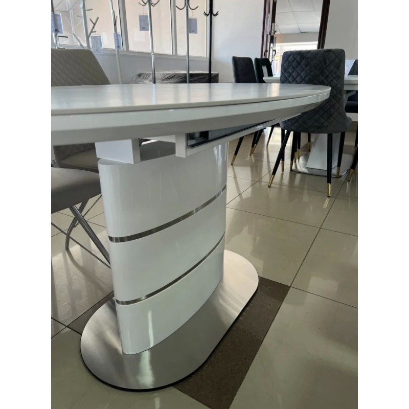 Стіл SANREMO CERAMIC білий ефект мармуру / білий глянець 140(180)X80 Intarsio