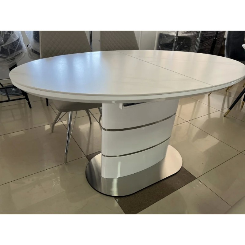 Стіл SANREMO CERAMIC білий ефект мармуру / білий глянець 140(180)X80 Intarsio