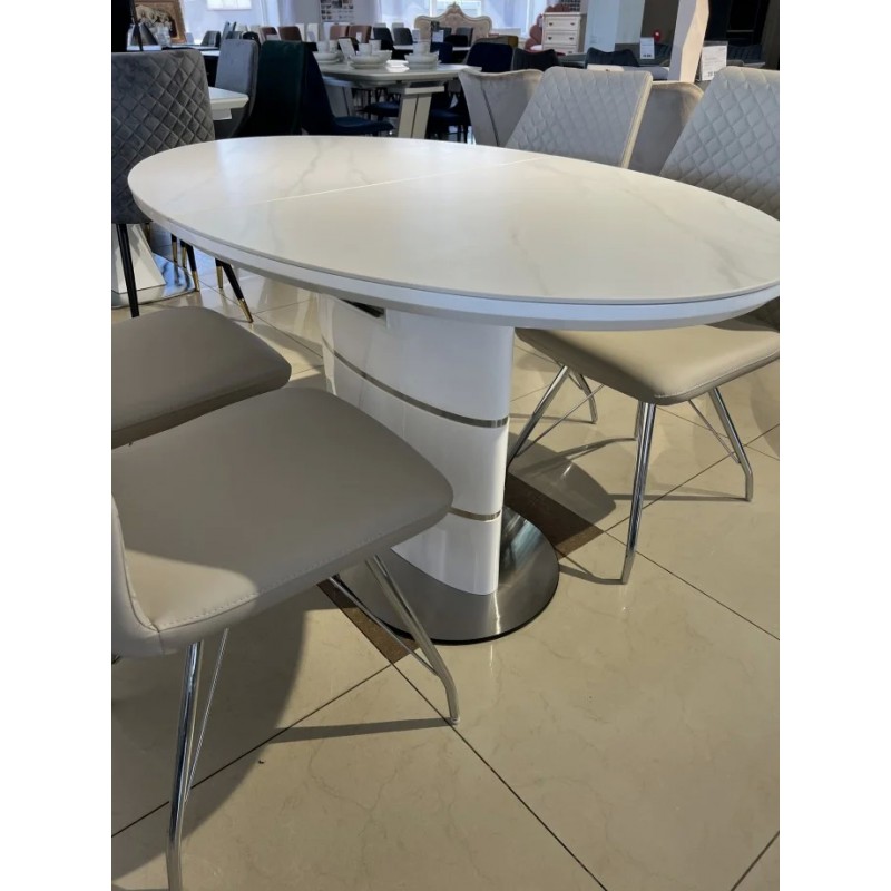 Стіл SANREMO CERAMIC білий ефект мармуру / білий глянець 160(200)X90 Intarsio