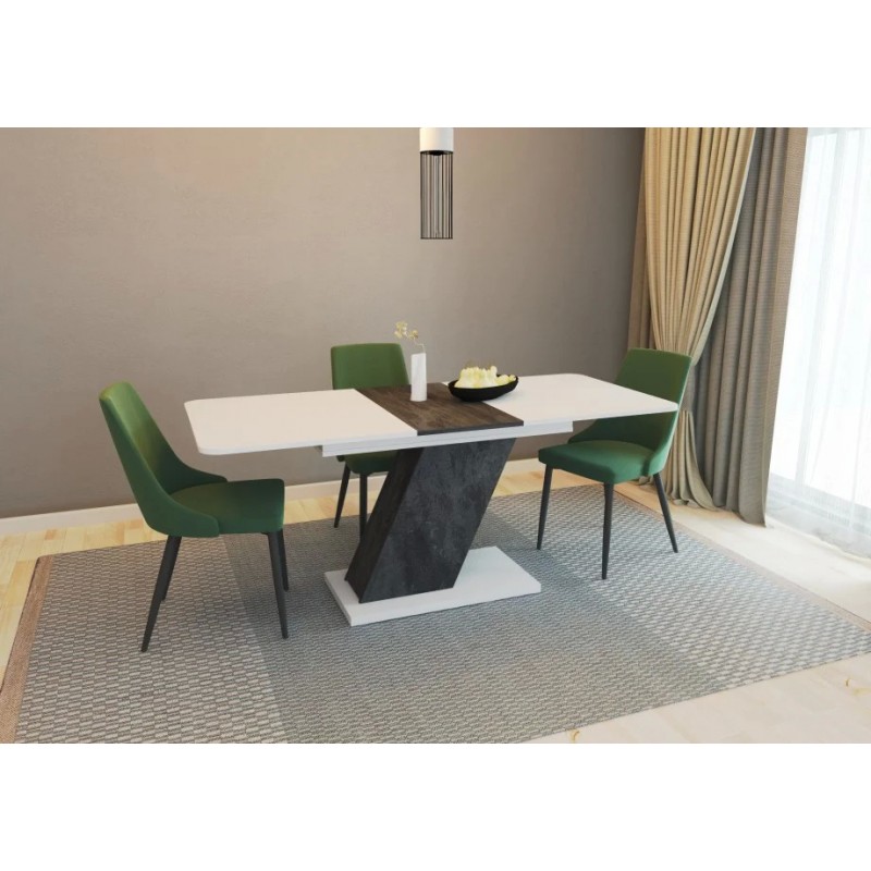 Стіл обідній Rio 140(180)x80 Біла Аляска РЕ / Вугільний камінь Intarsio