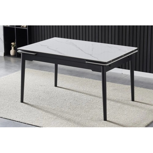 Стіл обідній розкладний BONN II CERAMIC 140(200)*90 білий глянець/чорний каркас Intarsio