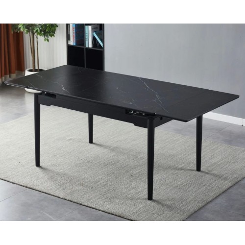 Стіл обідній розкладний BONN II CERAMIC 140(200)*90 чорний мат/чорний каркас Intarsio