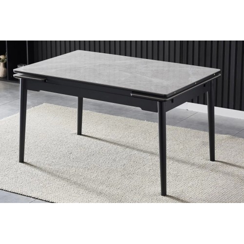 Стіл обідній розкладний BONN II CERAMIC 140(200)*90 сірий глянець/чорний каркас Intarsio