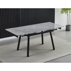 Стіл обідній розкладний MADRID CERAMIC 120(180)*85 сірий глянець / чорний каркас Intarsio