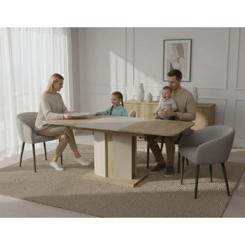 Обідній стіл розкладний CRYSTAL D/S 120(180)х80 дуб кремона котта/стоун бейж Intarsio