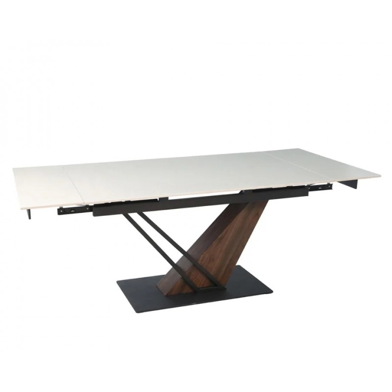 Стіл FERNANDO CERAMIC 140(200)*90 бежевий/темний горіх Intarsio
