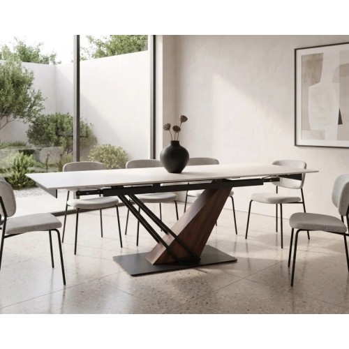 Стіл FERNANDO CERAMIC 140(200)*90 бежевий/темний горіх Intarsio