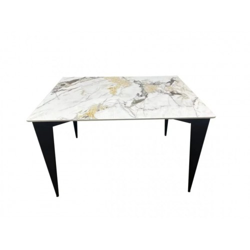 Стіл NORMAN CERAMIC 120*90 gold Phoenix глянець / Чорний каркас Intarsio