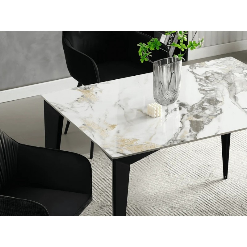 Стіл NORMAN CERAMIC 120*90 gold Phoenix глянець / Чорний каркас Intarsio