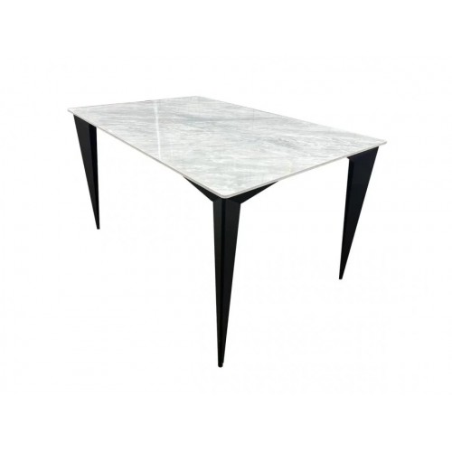 Стіл NORMAN CERAMIC 140*90 Muie White глянець / Чорний каркас Intarsio