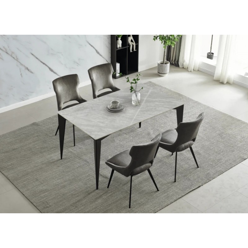 Стіл NORMAN CERAMIC 140*90 Muie White глянець / Чорний каркас Intarsio