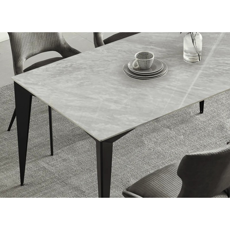 Стіл NORMAN CERAMIC 140*90 Muie White глянець / Чорний каркас Intarsio