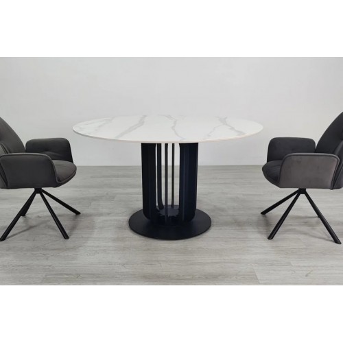 Стіл обідній OLYMPIA CERAMIC стіл білий мат/чорний д,130 Intarsio