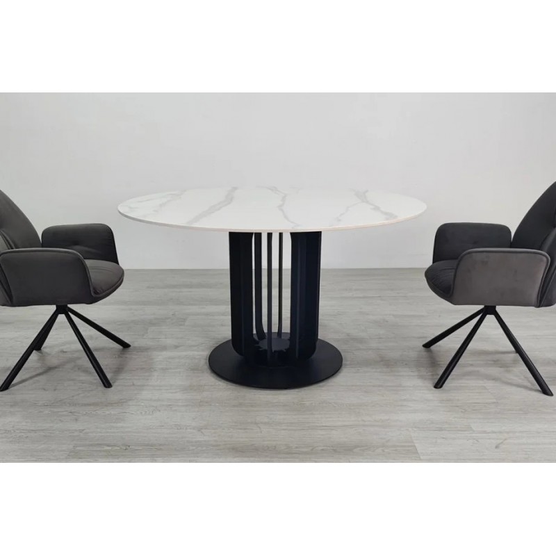 Стіл обідній OLYMPIA CERAMIC стіл білий мат/чорний д,130 Intarsio