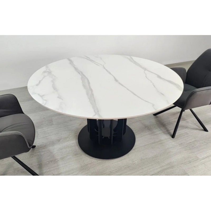 Стіл обідній OLYMPIA CERAMIC стіл білий мат/чорний д,130 Intarsio