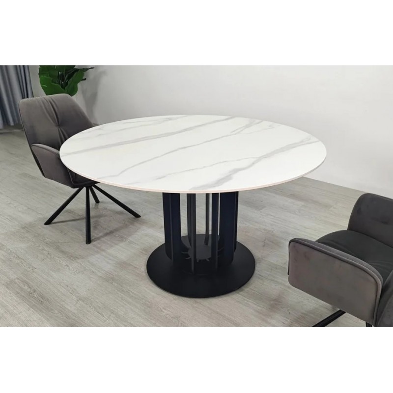 Стіл обідній OLYMPIA CERAMIC стіл білий мат/чорний д,130 Intarsio