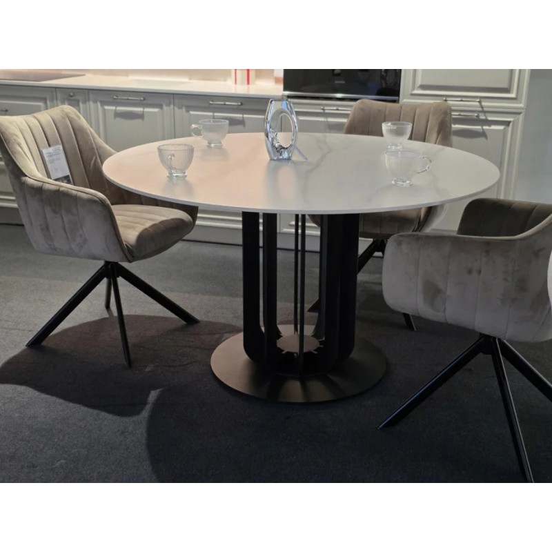 Стіл обідній OLYMPIA CERAMIC стіл білий мат/чорний д,130 Intarsio