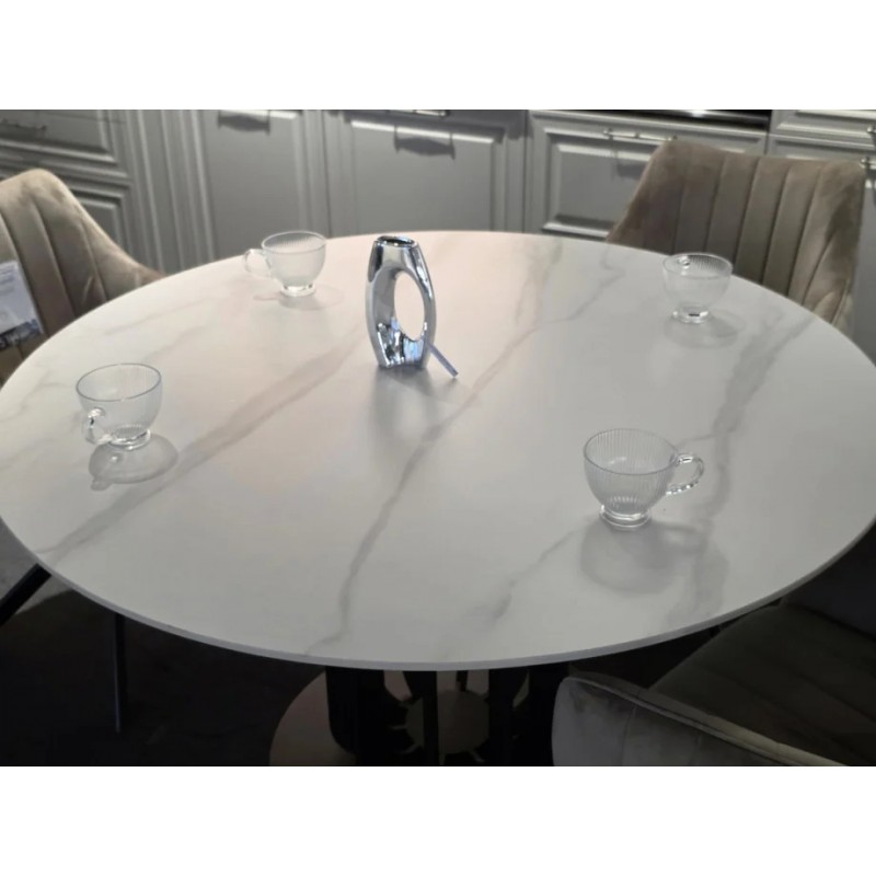 Стіл обідній OLYMPIA CERAMIC стіл білий мат/чорний д,130 Intarsio