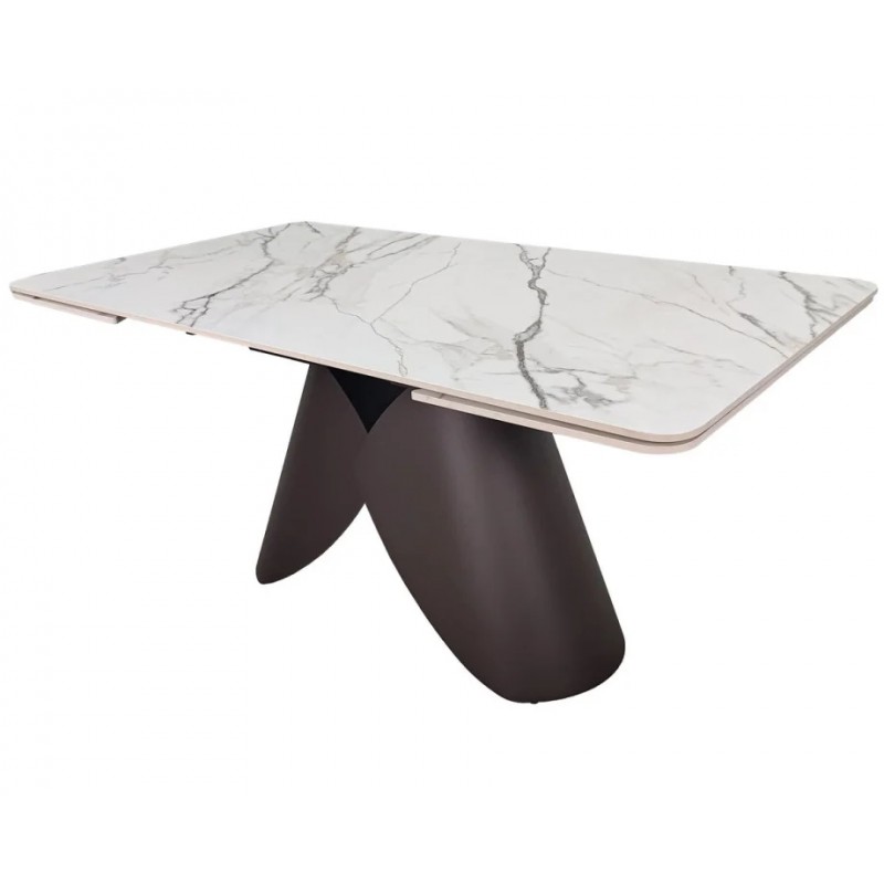 Стіл обідній розкладний AGNES CERAMIC 160(240)*90 білий позолочений мат/коричневий Intarsio