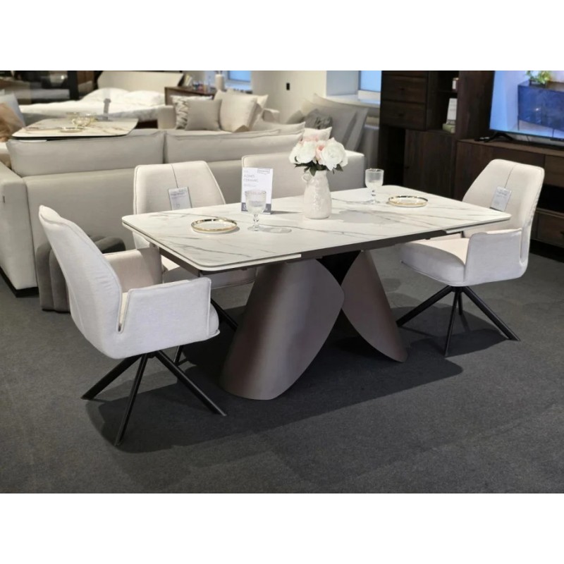 Стіл обідній розкладний AGNES CERAMIC 160(240)*90 білий позолочений мат/коричневий Intarsio