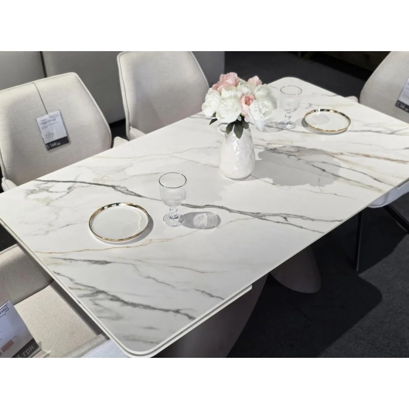 Стіл обідній розкладний AGNES CERAMIC 160(240)*90 білий позолочений мат/коричневий Intarsio
