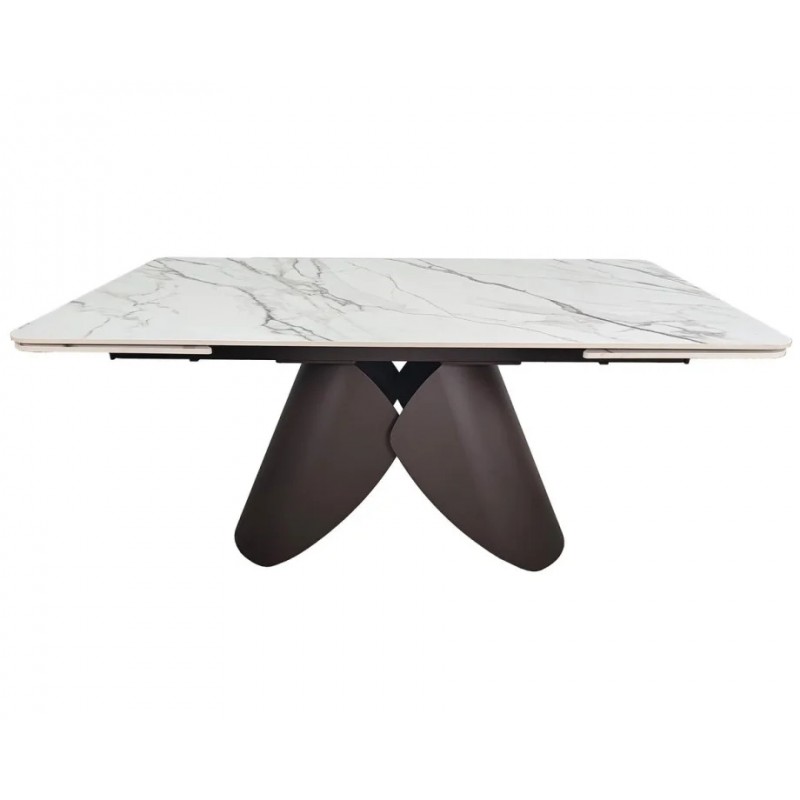 Стіл обідній розкладний AGNES CERAMIC 160(240)*90 білий позолочений мат/коричневий Intarsio