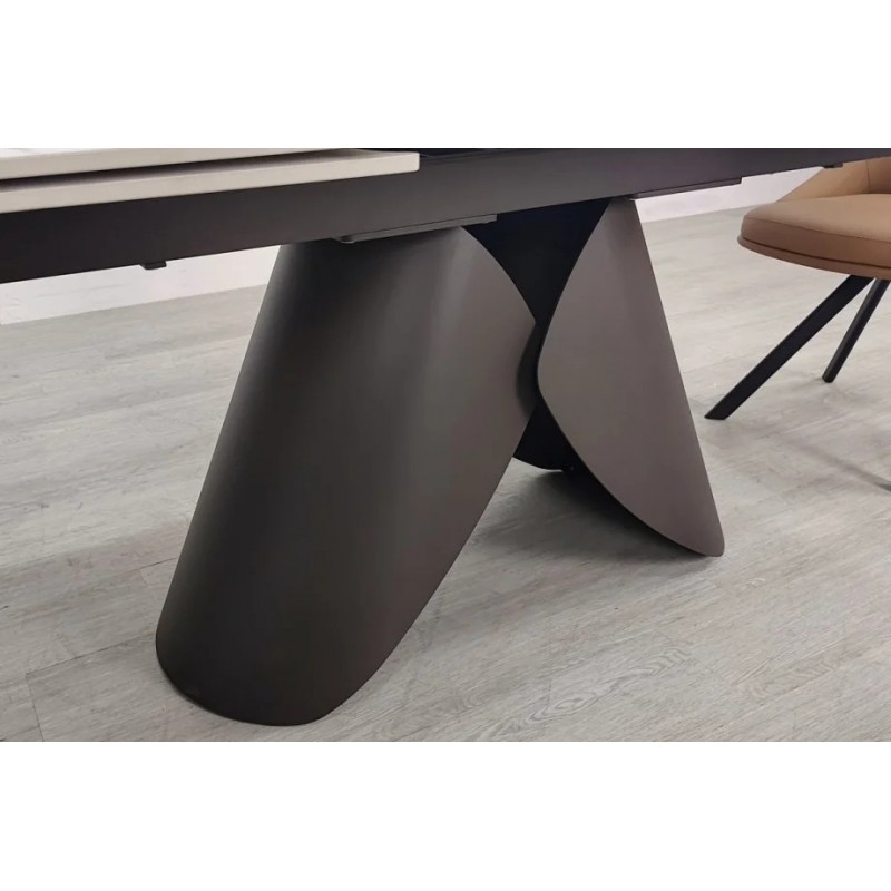 Стіл обідній розкладний AGNES CERAMIC 160(240)*90 білий позолочений мат/коричневий Intarsio