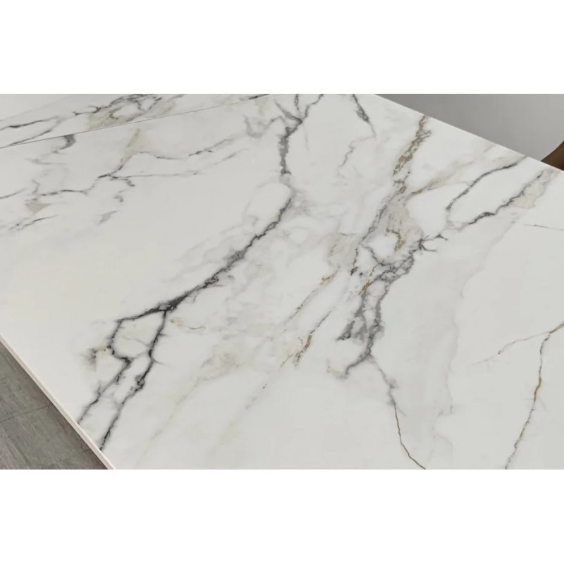 Стіл обідній розкладний AGNES CERAMIC 160(240)*90 білий позолочений мат/коричневий Intarsio