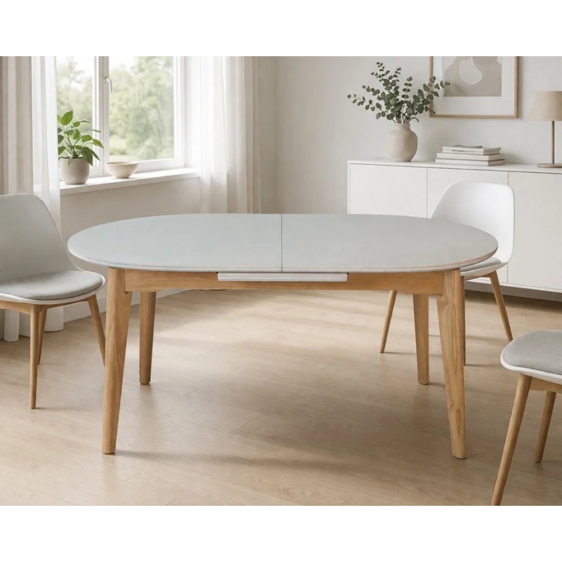 Стіл обідній розкладний ALBERTO CERAMIC 160(200)*90 бежевий мат/дерево Intarsio