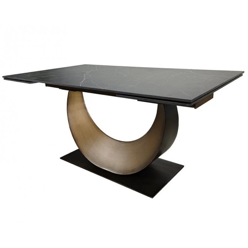 Стіл обідній розкладний AMELIA CERAMIC 160(240)*90 стіл чорний мат/бронзовий Intarsio