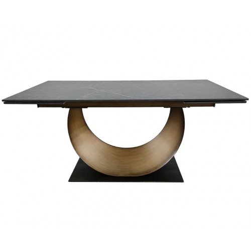 Стіл обідній розкладний AMELIA CERAMIC 160(240)*90 стіл чорний мат/бронзовий Intarsio
