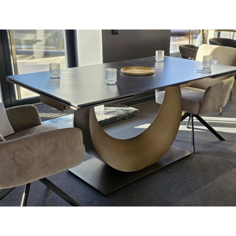 Стіл обідній розкладний AMELIA CERAMIC 160(240)*90 стіл чорний мат/бронзовий Intarsio