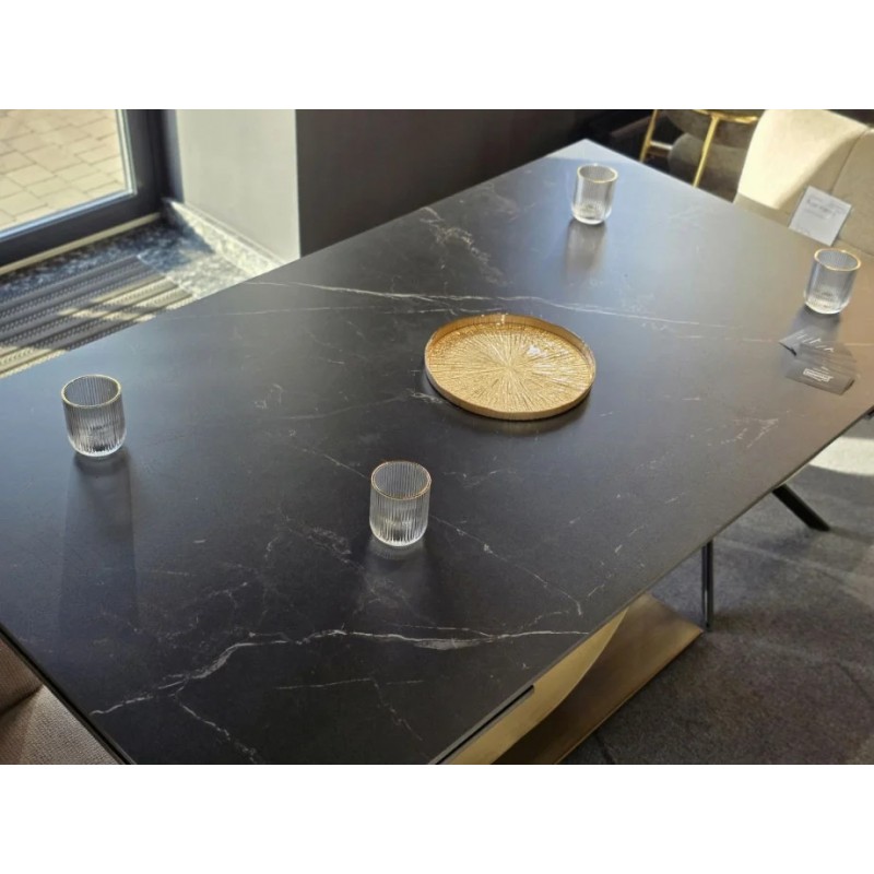 Стіл обідній розкладний AMELIA CERAMIC 160(240)*90 стіл чорний мат/бронзовий Intarsio